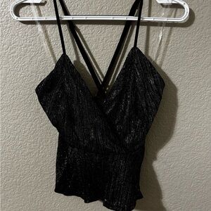 Triple 7 Black Glittery V-Neck Top